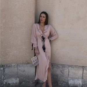 ZARA NWT WOMAN SS22 RUFFLED DRESS WITH BOWS PINK REF 9878/091